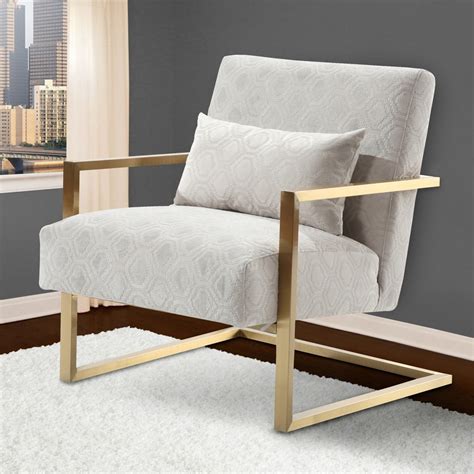 Armen Living Skyline Modern Accent Chair In Cream Chenille and Gold Metal AL-LCSKCHCR at ...