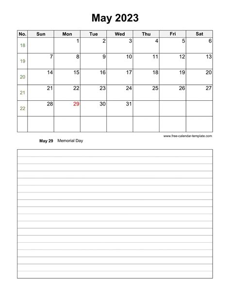 May 2023 Free Calendar Tempplate | Free-calendar-template.com