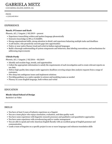 Linguist Resume Sample