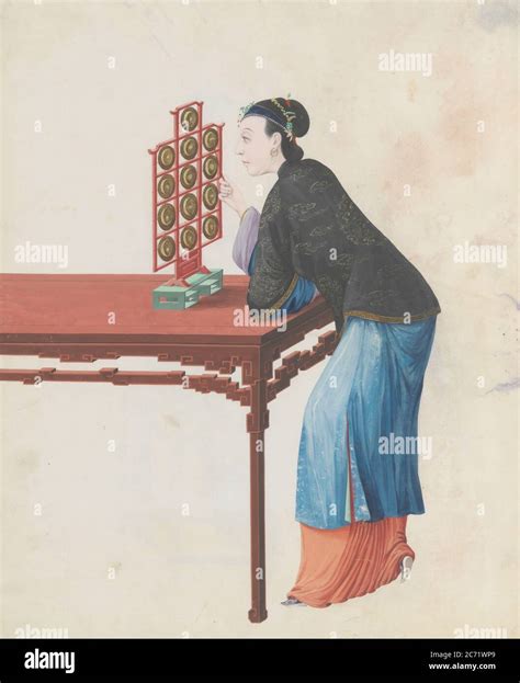 Watercolour of musician playing yunluo, late 18th century Stock Photo ...