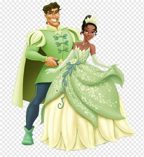 Princess wearing green gown and prince wearing green shirt illustration, Tiana Prince Naveen ...