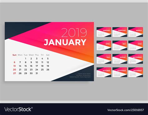 Modern 2019 calendar design template Royalty Free Vector