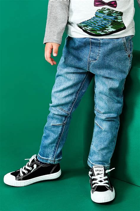 I.K infant boys Elastic Waist soft jeans little kids denim blue pant baby children fashion solid ...