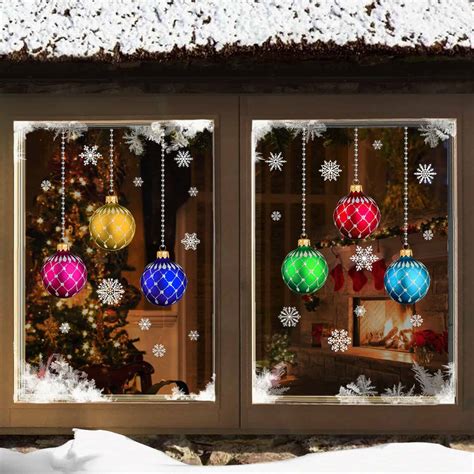 Christmas stained glass Bauble snowflakes Window Stickers Clings ...