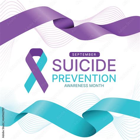 Suicide prevention awareness month - text and Teal purple ribbon awareness sign with Teal purple ...