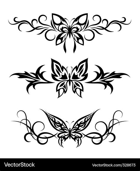 Set tribal with butterflies tattoo Royalty Free Vector Image