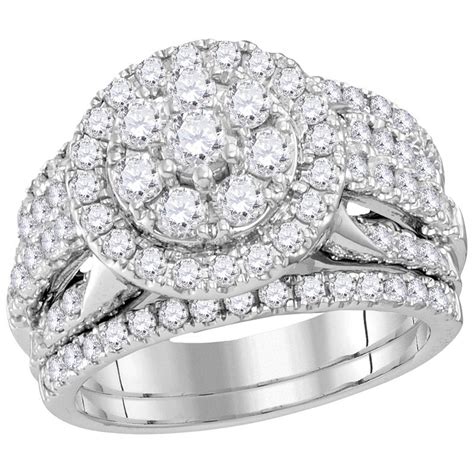 14kt White Gold Womens Round Diamond Cluster Bridal Wedding Engagement ...