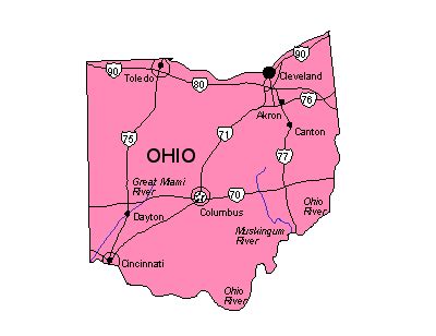 Ohio US State PowerPoint Map, Highways, Waterways, Capital and Major Cities - MAPS for Design ...