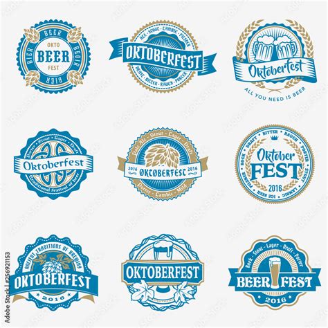 Oktoberfest vector blue logo beer labels set Stock Vector | Adobe Stock