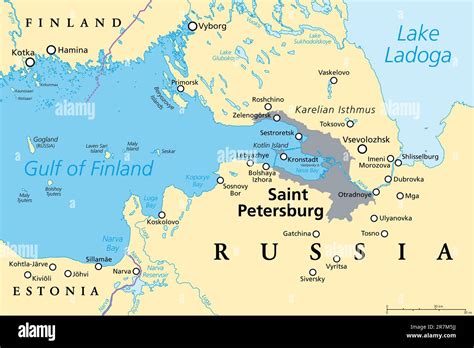 Saint Petersburg area, political map. Second-largest city in Russia, formerly known as Petrograd ...