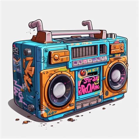 Premium AI Image | A cartoon boombox with graffiti on the side and a ...