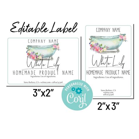 Editable Label Template Watercolor Bathtub. Customize W/ Corjl - Etsy