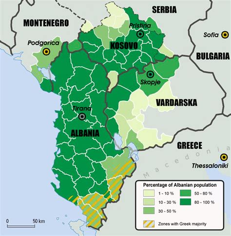 Map of ethnic Albanian population within the proposed irredentist idea ...