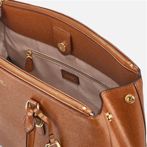 Lauren by Ralph Lauren Leather Bennington Medium Double Zip Satchel Tote in Tan (Brown) - Lyst