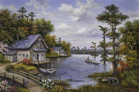 The cabin in the swamp land Painting by Charles Kim