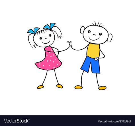 Cartoon boy and girl holding hands glad Royalty Free Vector