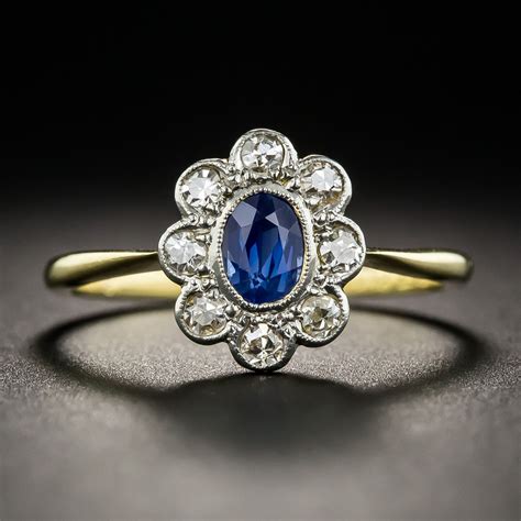 Vintage Style Sapphire Diamond Halo Ring