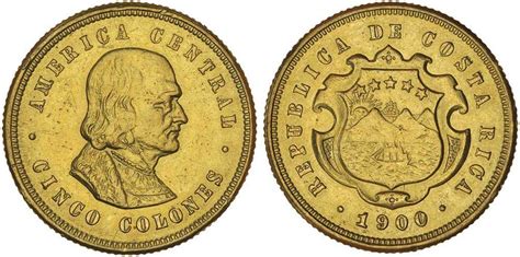 Moneda 5 Colon Costa Rica Oro 1900 precio KM-142 Fr-21