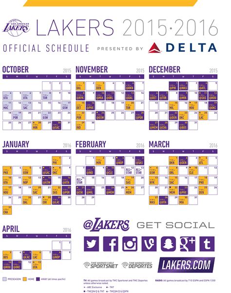 Lakers Schedule Printable - Printable Blank World