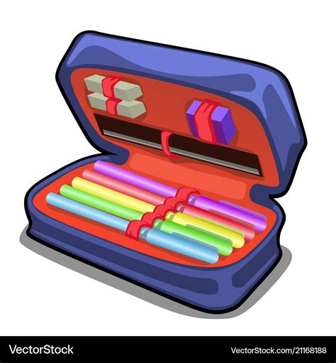 School pencil case with stationery set isolated Vector Image