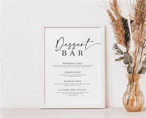 Dessert Bar Sign, Dessert Bar Menu Template, Modern and Elegant Wedding ...