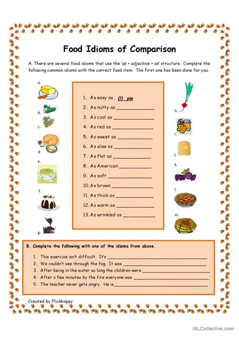 Food Idioms of Comparison: English ESL worksheets pdf & doc