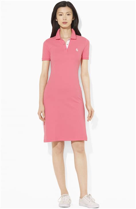 Lauren By Ralph Lauren Short Sleeve Polo Dress in Pink (hot pink) | Lyst