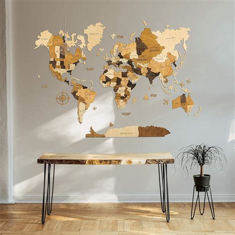 Wood Wall Art Wall Map of the World Map Wooden Travel Push Pin Map Rustic Home 5th Anniversary ...