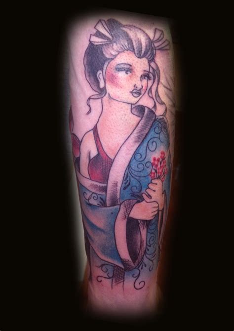 geisha girl with fans anime style tattoo tremendously cool tattoos ... | Cool tattoos, Anime ...