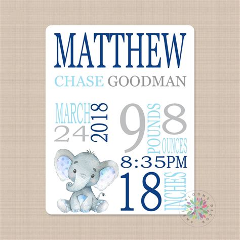 Elephant Baby Boy Name Blanket Personalized Birth Announcenent Navy ...