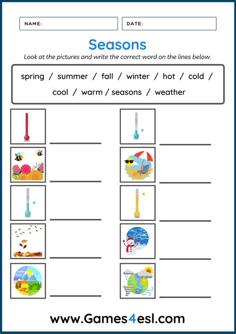 Seasons Worksheet For Grade 1