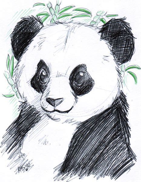 Panda Drawing with Leaves on Head