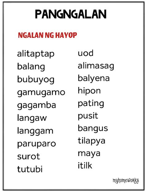 My Homeworks: PANGNGALAN: NGALAN NG TAO, BAGAY, HAYOP, LUGAR AT PANGYAYARI