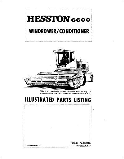 Hesston 6600 Parts Manual for Windrower Service Repair - Agri Parts Manuals and Catalogs