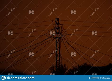 Silhouette of Power Lines and Electricity Pole Stock Photo - Image of silhouette, lines: 153806592