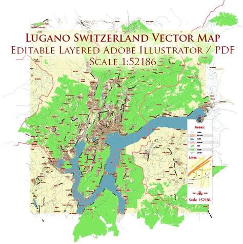 Lugano Switzerland Map Vector City Plan Low Detailed (for small print size) Street Map editable ...