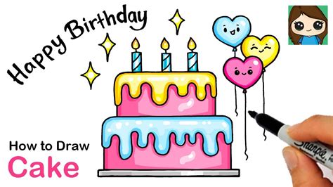 How to Draw a Happy Birthday Cake EASY 🎂🎈 - YouTube