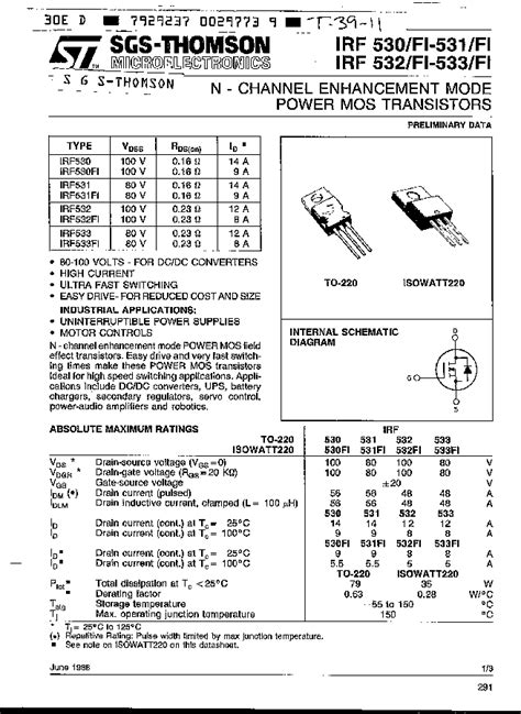 IRF530 datasheet(1/3 Pages) STMICROELECTRONICS | N - CHANNEL ...