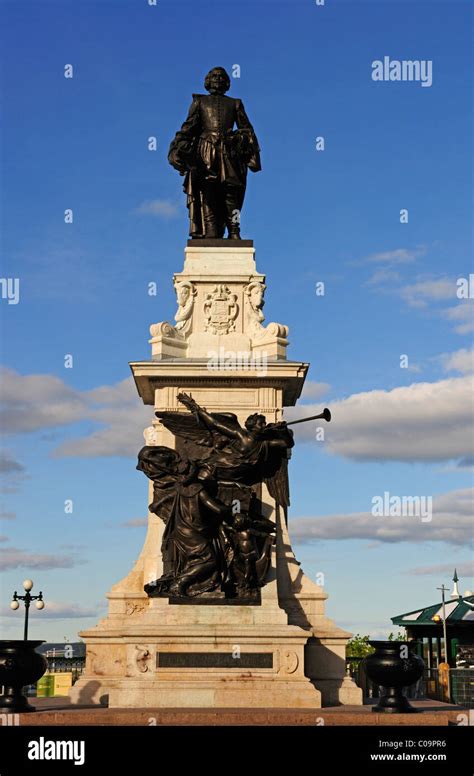 Statue of Samuel de Champlain, the founder of Quebec City, Quebec Stock Photo, Royalty Free ...