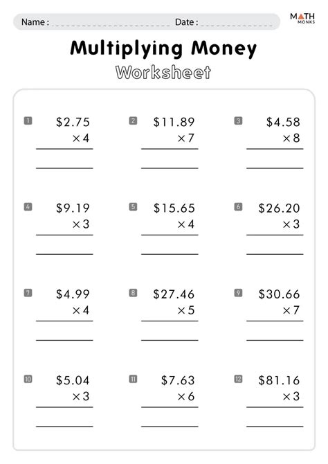 Money Worksheets for 3rd Grade - Math Monks