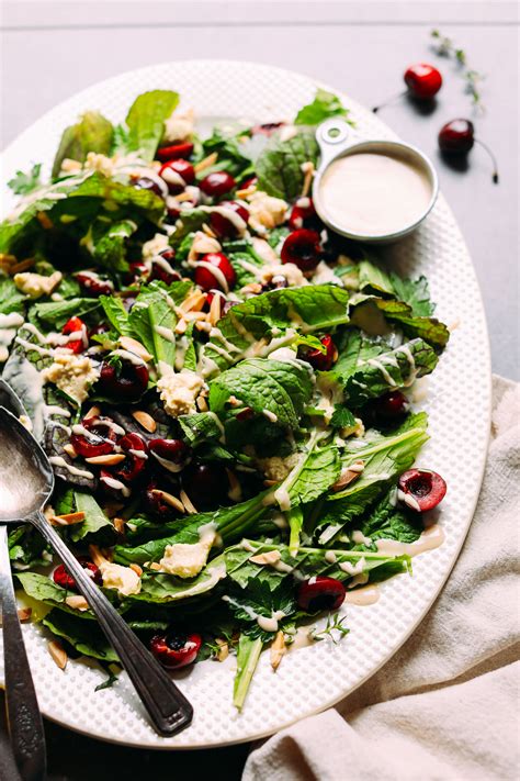 Mustard Green Cherry Salad & Tahini Dressing | Minimalist Baker Recipes