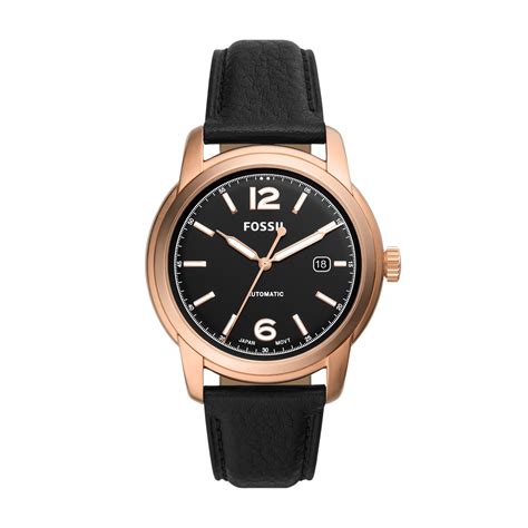 Fossil Heritage Automatic Black Eco Leather Watch - Walmart.com