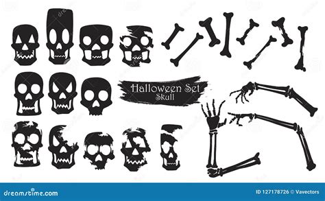 Spooky Skull Silhouette Collection of Halloween Vector Isolated Stock Vector - Illustration of ...