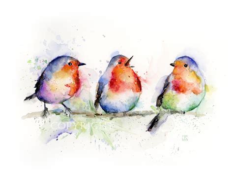 ROBIN BIRDS on a Branch Painting, Nursery Watercolor Print, Limited ...