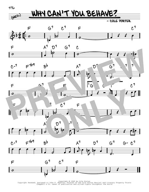 Why Can't You Behave? by Cole Porter Sheet Music for Real Book – Melody ...