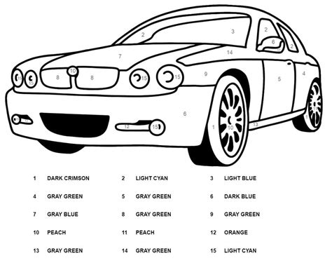 Nice Car Color by Number Färbung Seite - Kostenlose druckbare Malvorlagen für Kinder