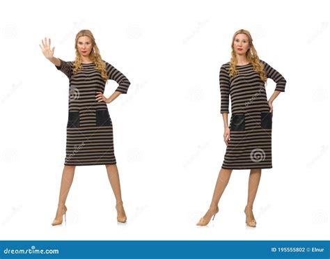 Pretty Woman in Brown Dress Isolated on White Stock Photo - Image of ...