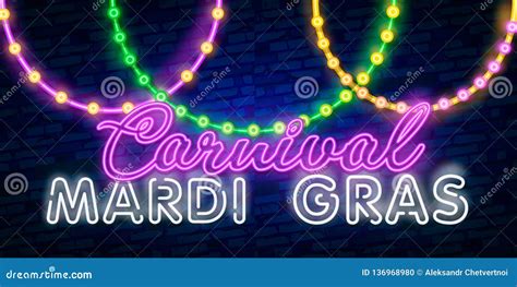 Carnival Party is Set of Posters in Neon Style. Neon Signs, Design Template, Brochure, Glowing ...