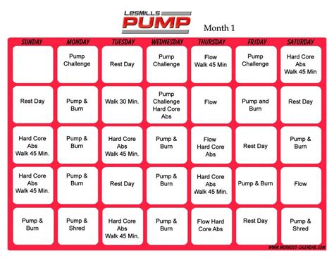 Les Mills Pump Workout Calendar