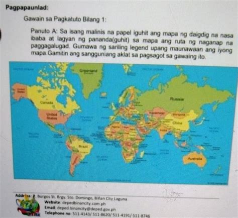 Panuto Mula Sa Mapa Ng Daigdig Sa Ibaba Tukuyin Kung Anong Lugar Ang ...